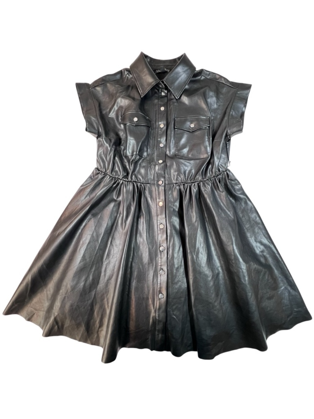 Eloquii Black Faux Leather Fit & Flare Shirt Dress Size 14